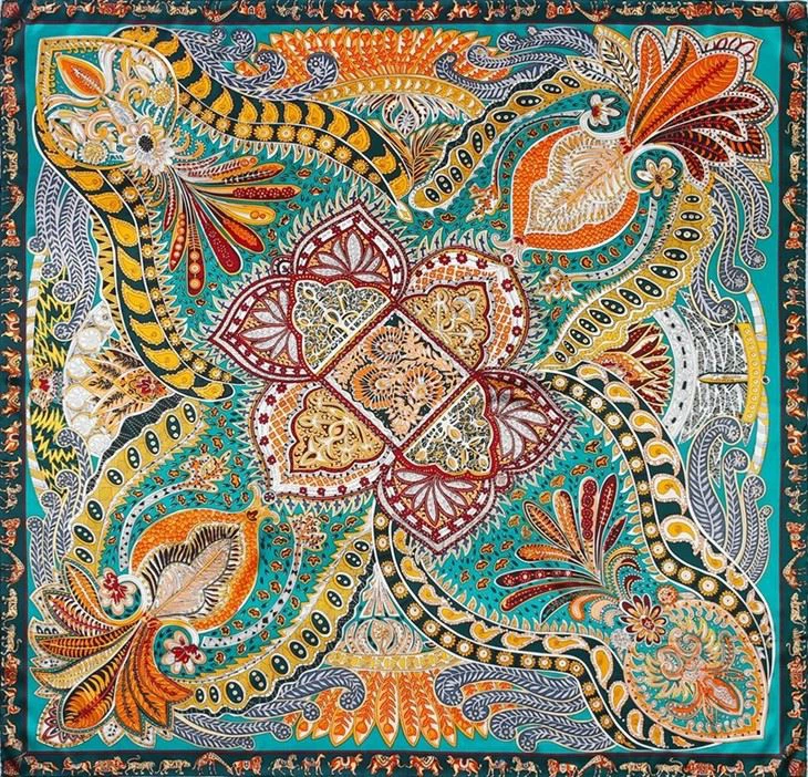 Teal Blue Printed Silk Scarf Teal Blue Printed Silk Scarf